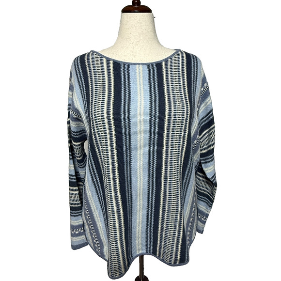 Chaps Sweater Womens XL Blue Vertical Striped Pullover Beachy Coastal Boho NWT - Picture 1 of 9